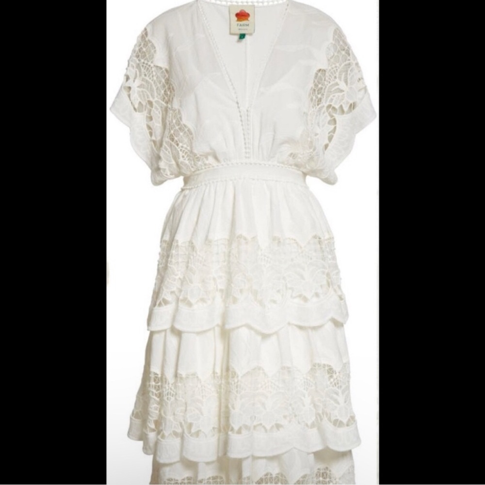 Farm Rio Richelier embroidered white dress S